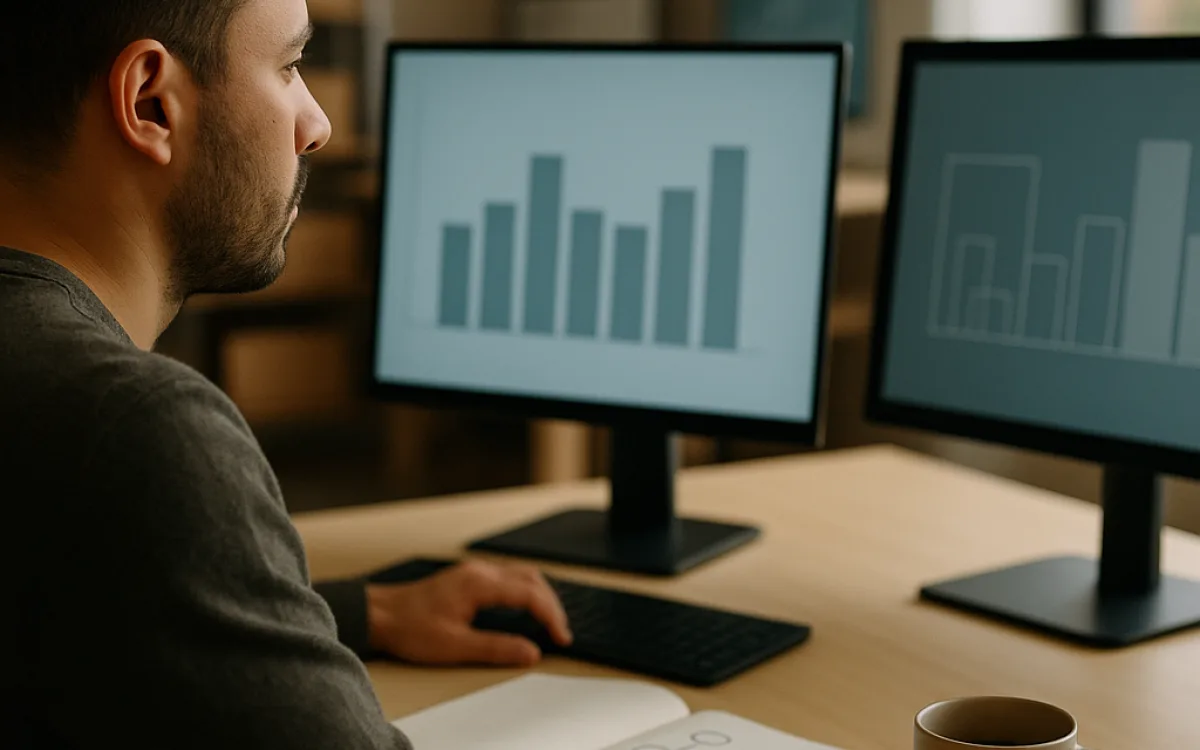 An analyst comparing two dashboards that disagree, with a notebook of reconciliations